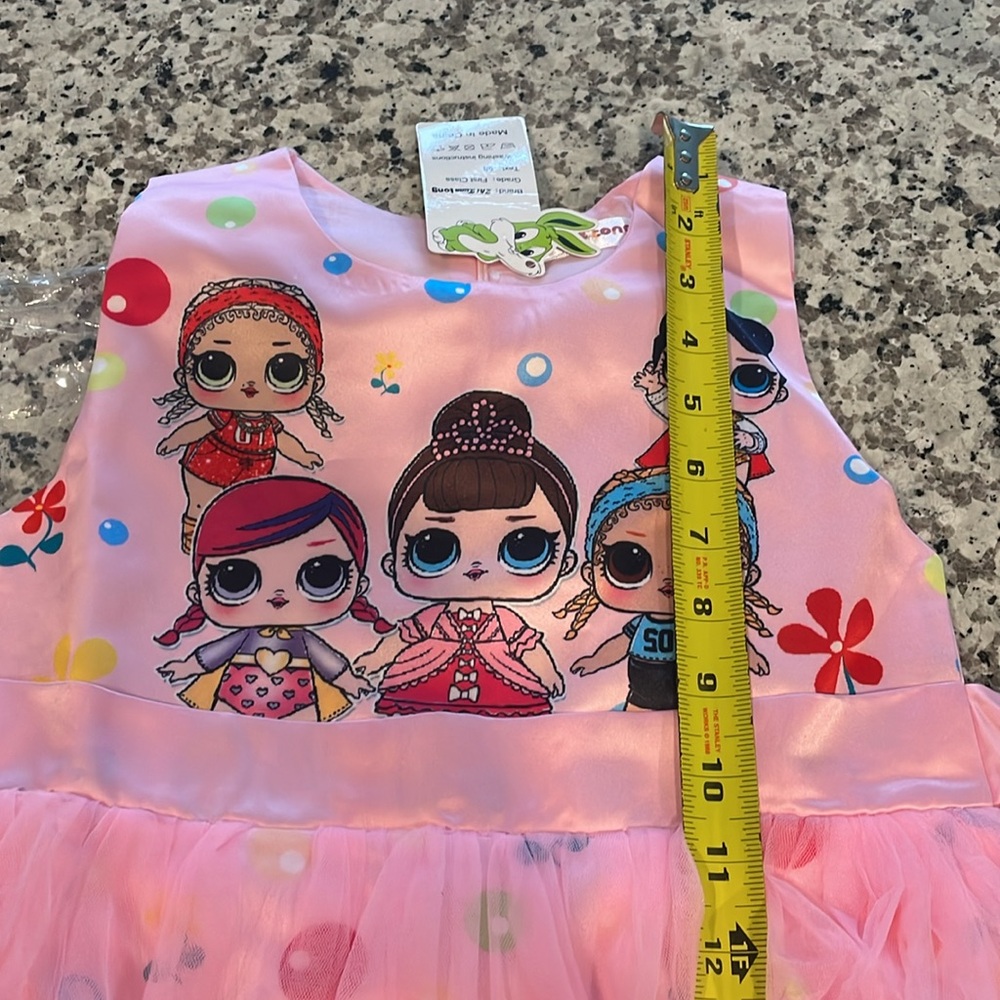 Princess birthday dress L.O.L. Pink dress with tulle skirt attached sash, 140cm - Picture 12 of 15